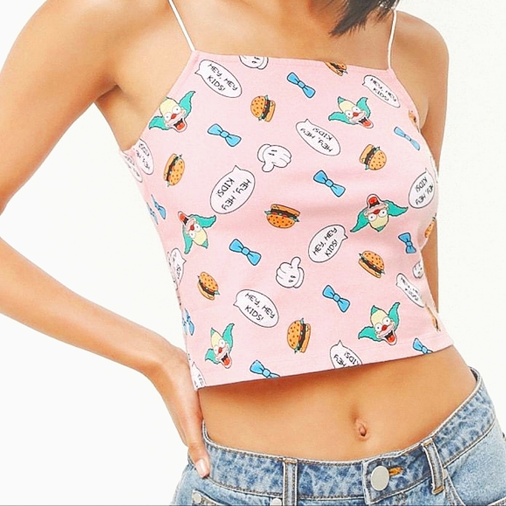 NWOT Limited Edition The Simpsons X Forever 21 Pink Crop Top Krusty